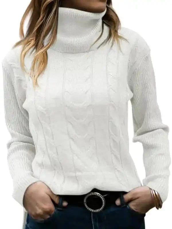 Women’s Solid Color Turtleneck Sweater Retro Long Sleeve Sweater