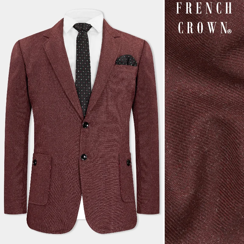 Noir Maroon Tweed Single Breasted Designer Blazer