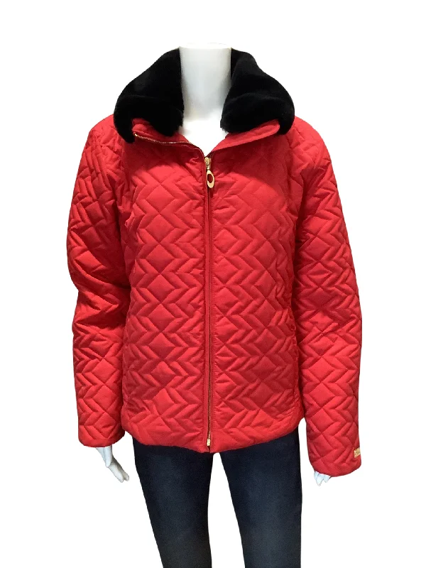 Obermeyer Women's Coat Red Quilted Faux Fur Trim Size: 12