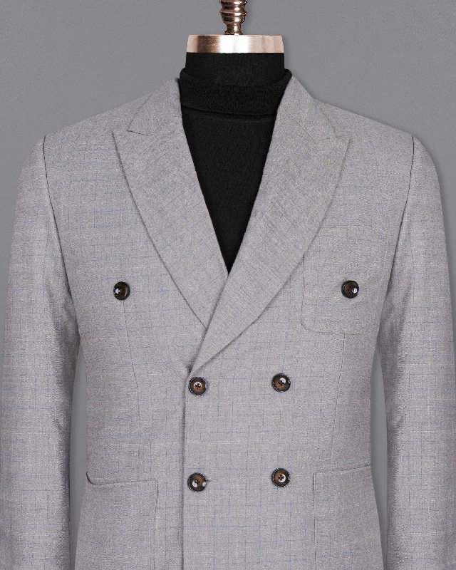 Pale Slate Plaid Double-breasted Woolrich Sports Blazer