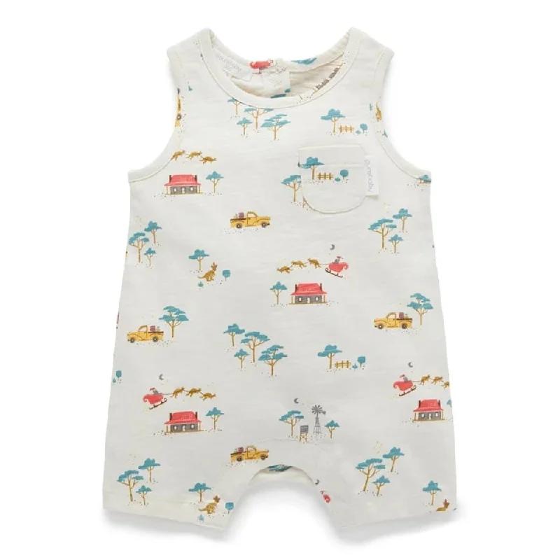 Purebaby Christmas Singlet Growsuit - Bush Print