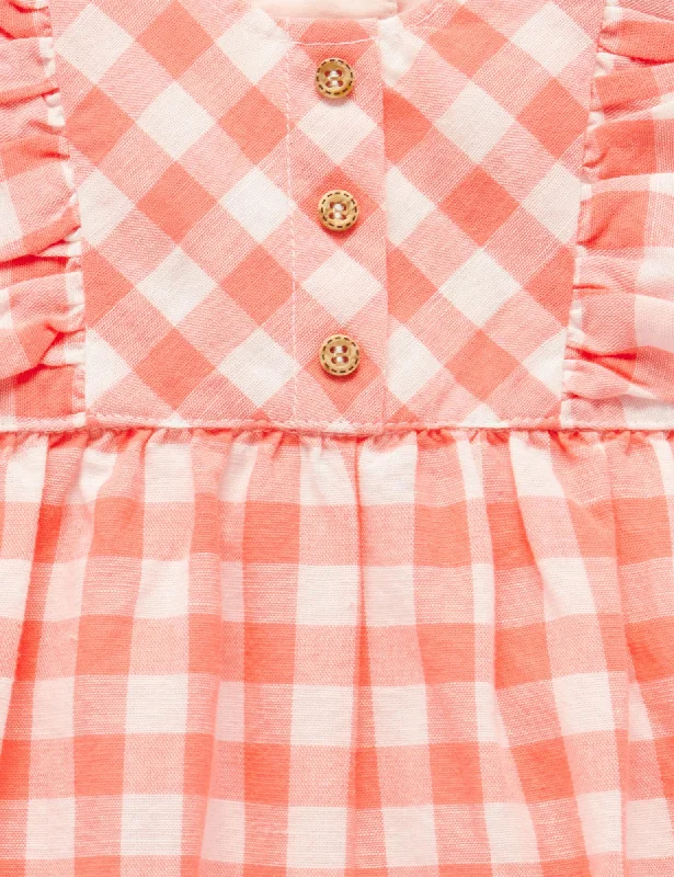 Purebaby Gingham Romper Coral Gingham