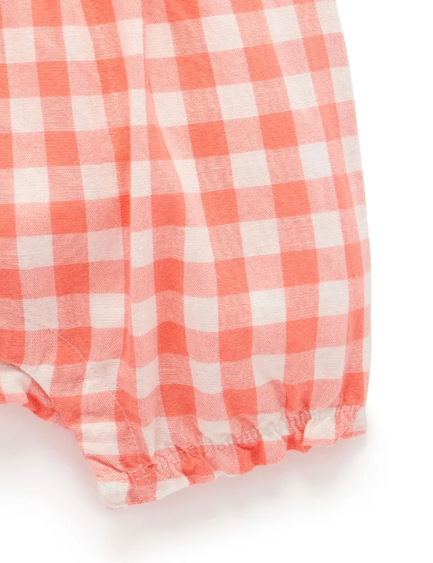 Purebaby Gingham Romper Coral Gingham