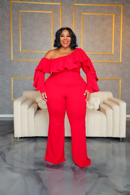 Red Adele Ruffle Jumpsuit