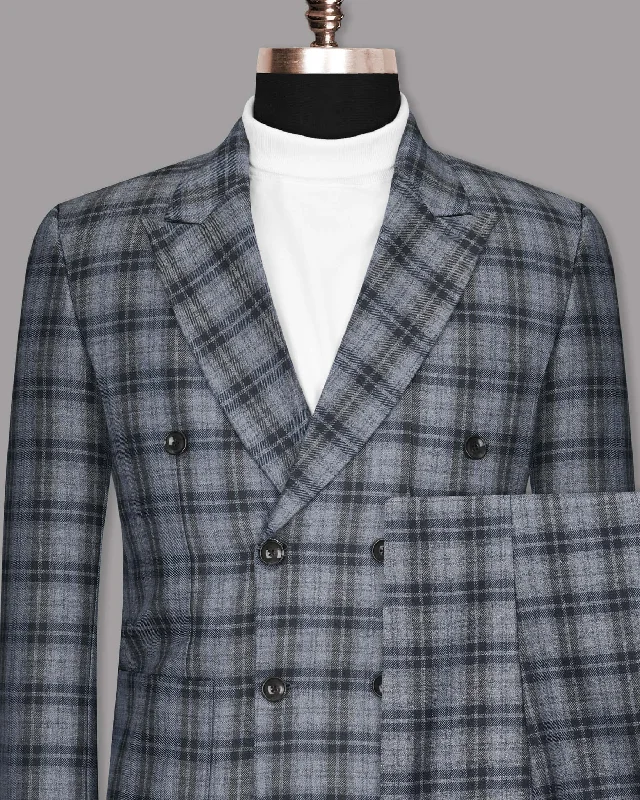 Rolling Stone Grey with Log Cabin Wool Rich Windowpane Double Breasted-Suit