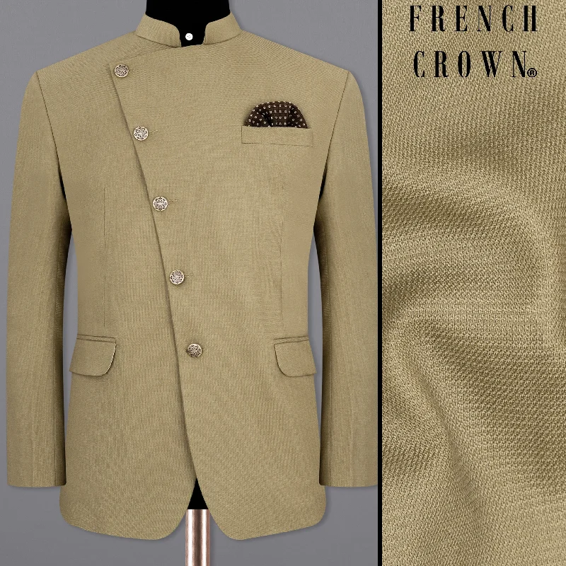 Sandrift Beige Cross Placket Bandhgala Blazer