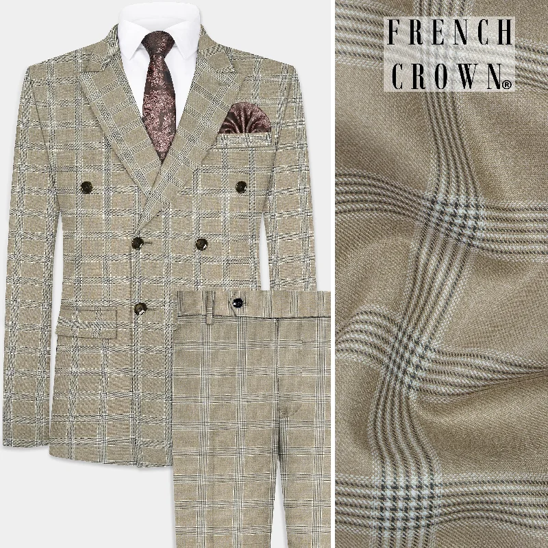 Sandrift Cream Plaid Wool Blend Double Breasted Suit