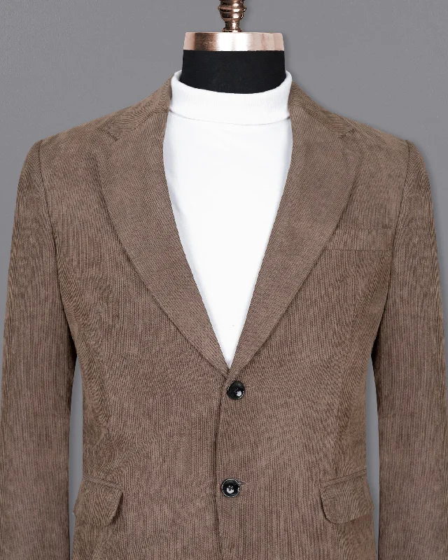 Sandstone Brown Striped Corduroy Premium Cotton Blazer