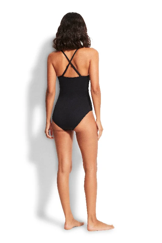 SEAFOLLY ESSENTIAL TWIST HALTER ONE PIECE - BLACK