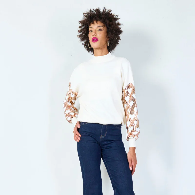 Sequin sleeve sweater with turtleneck wholesale