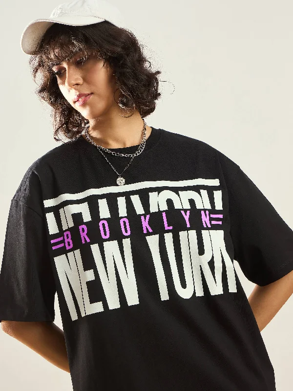 Women Black NEW YORK Printed T-Shirt Dress