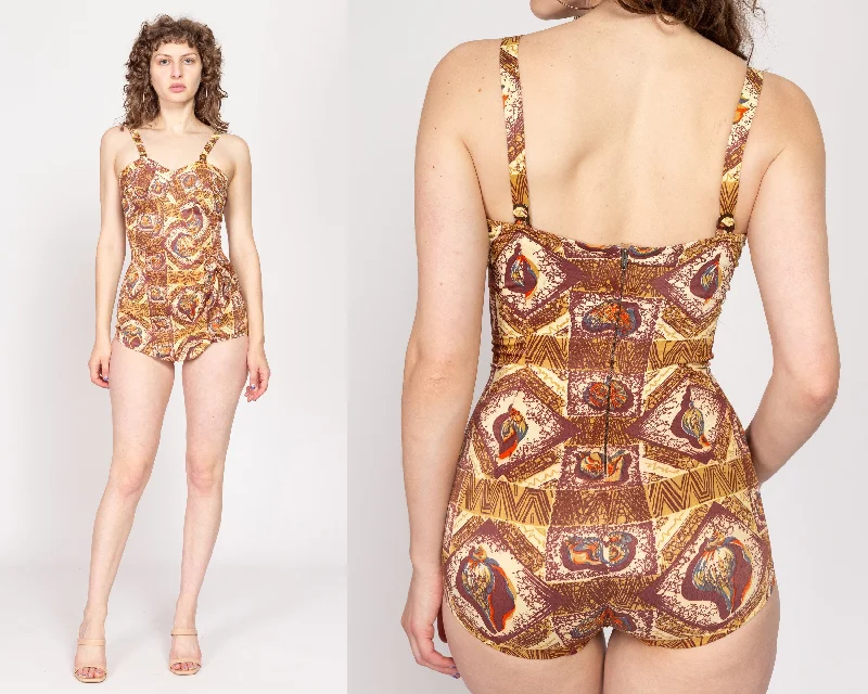 Small 1940s Catalina Seashell Novelty Print One Piece Swimsuit