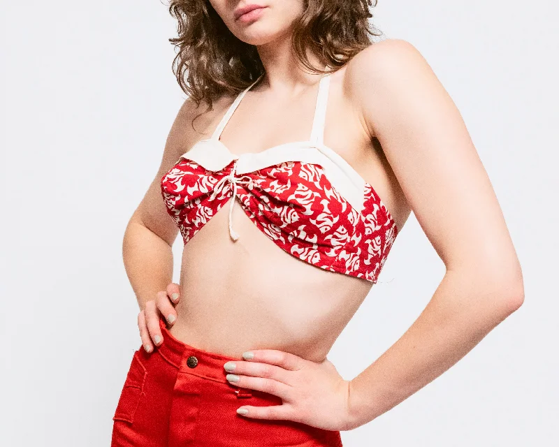 Small 50s 60s Red & White Fish Print Halter Sun Top