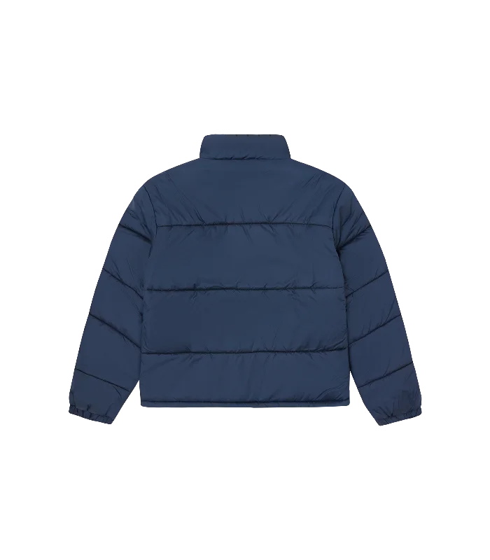 SMALL ARCH LOGO PUFFER JACKET - NAVY/WHITE LOGO