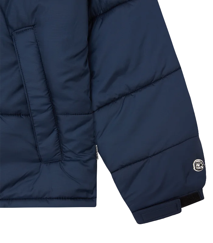 SMALL ARCH LOGO PUFFER JACKET - NAVY/WHITE LOGO