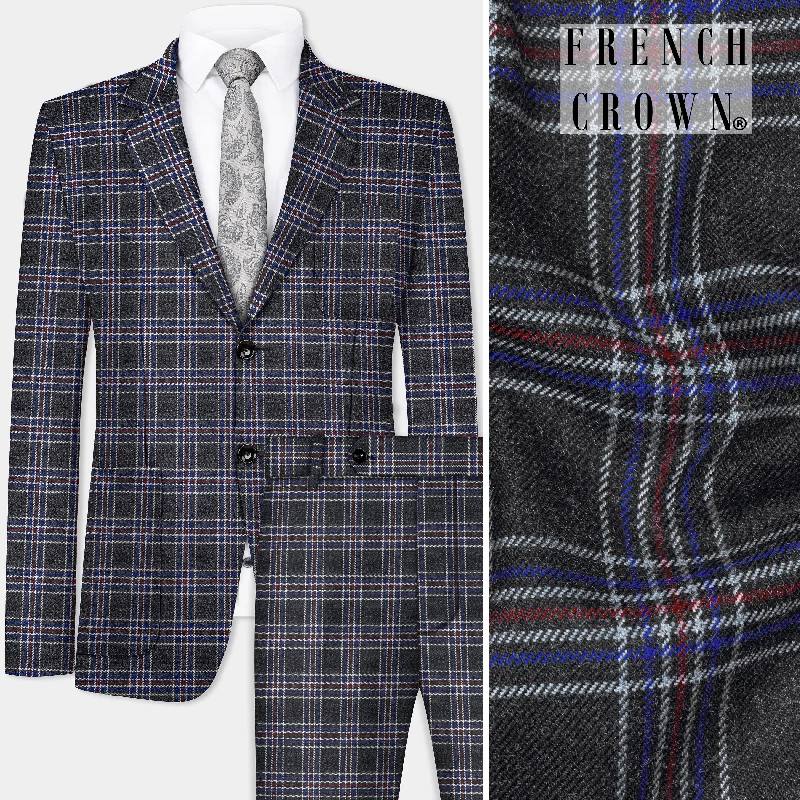 Tuatara Gray Multicolour Plaid Tweed Suit