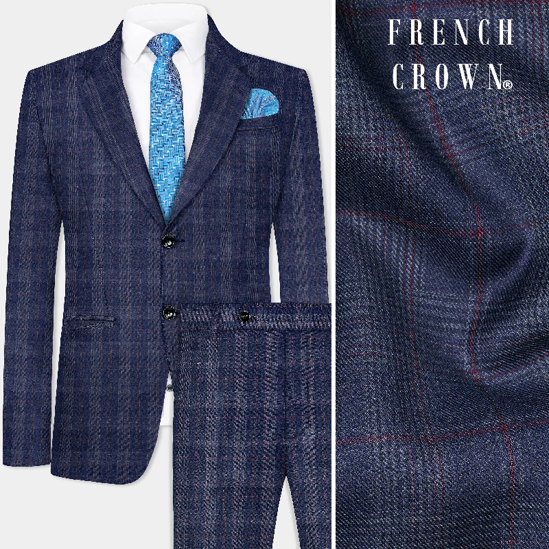 Tuna Blue Checkered Wool Blend Suit