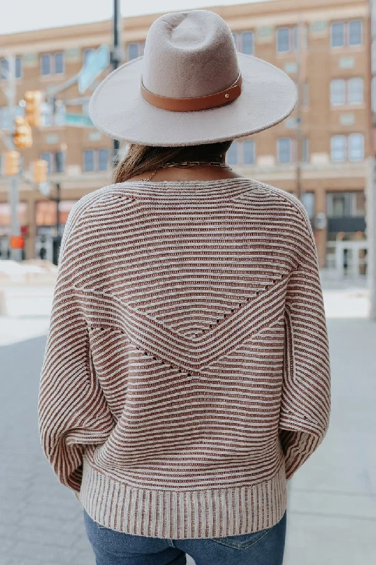 Two Tone Boatneck Camel Ribbed Sweater