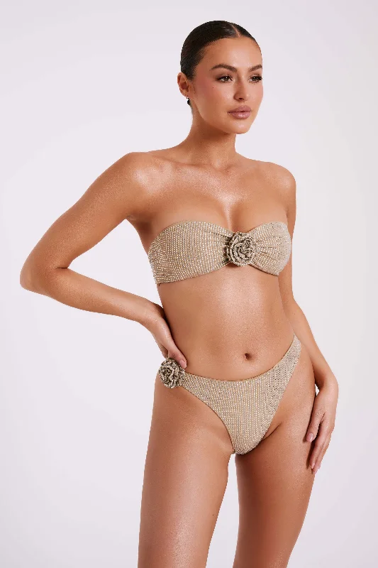 Valencia Rose Diamante Bikini Bottom - Nude