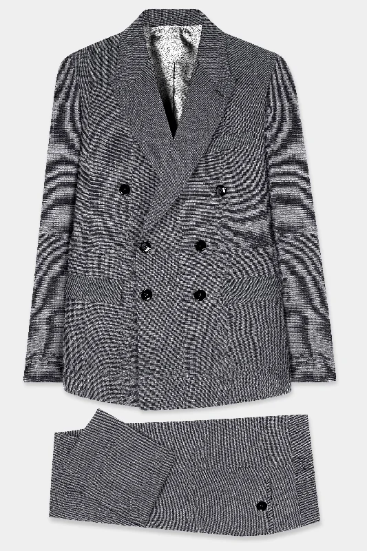 Vampire Gray Textured Wool Rich Double Breasted Suit