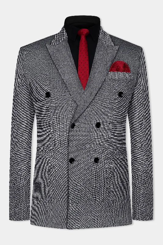 Vampire Gray Textured Wool Rich Double Breasted Suit