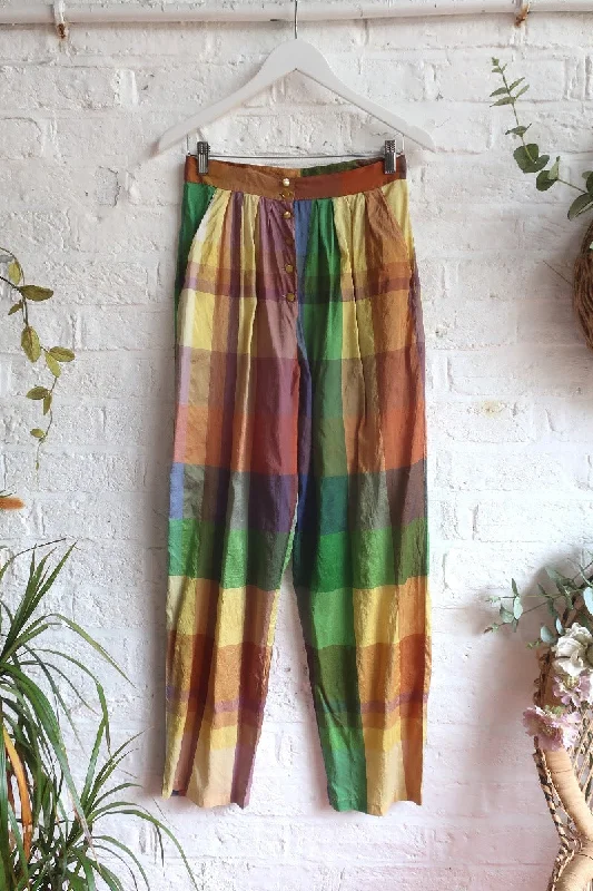 Vintage Silk Balloon Trousers - Jewel Tone Plaid - W28 L29