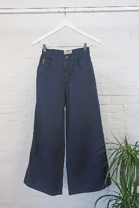 Vintage 70s Trousers - Armani Blue Wide Leg Flares - W24 L28