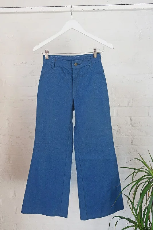 Vintage 70s Trousers - Bonny Blue Wide Leg Flares - W26 L29