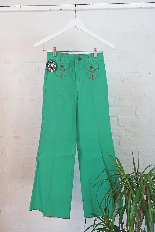 Vintage 70s Trousers - Forever Green Flares - W24 L29