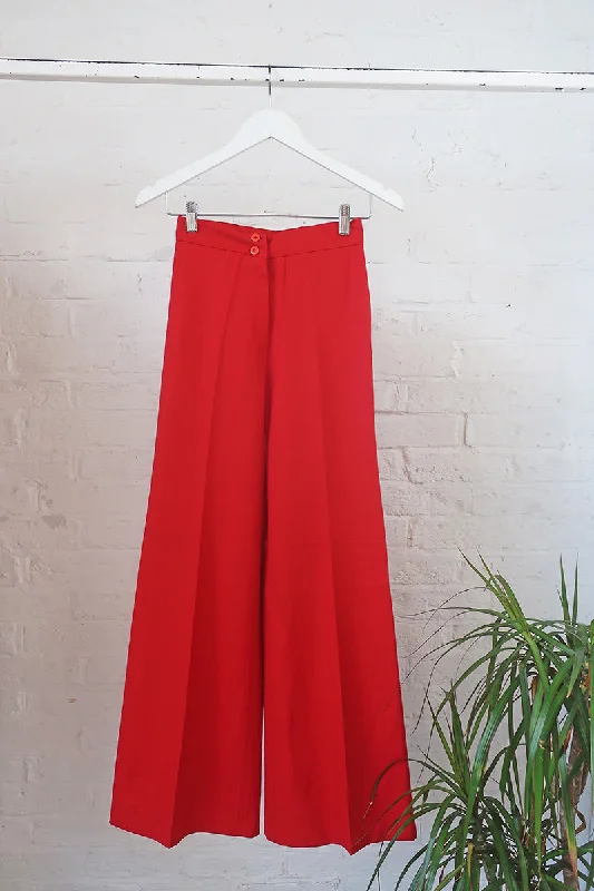 Vintage 70s Trousers - Rockstar Red Wide Leg Flares - W24 L31