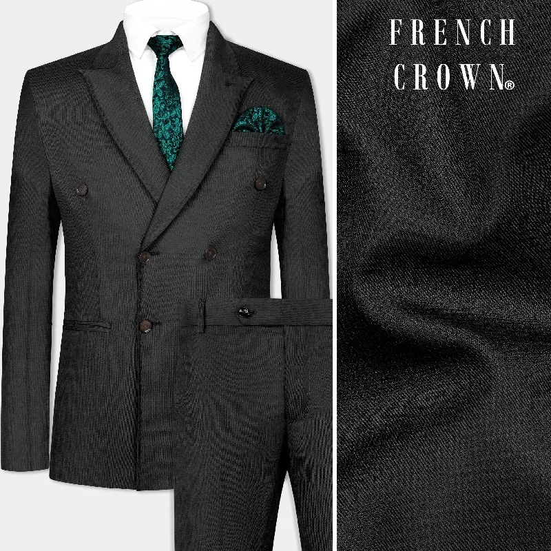 Vulcan Black Wool Rich Double Breasted Suit