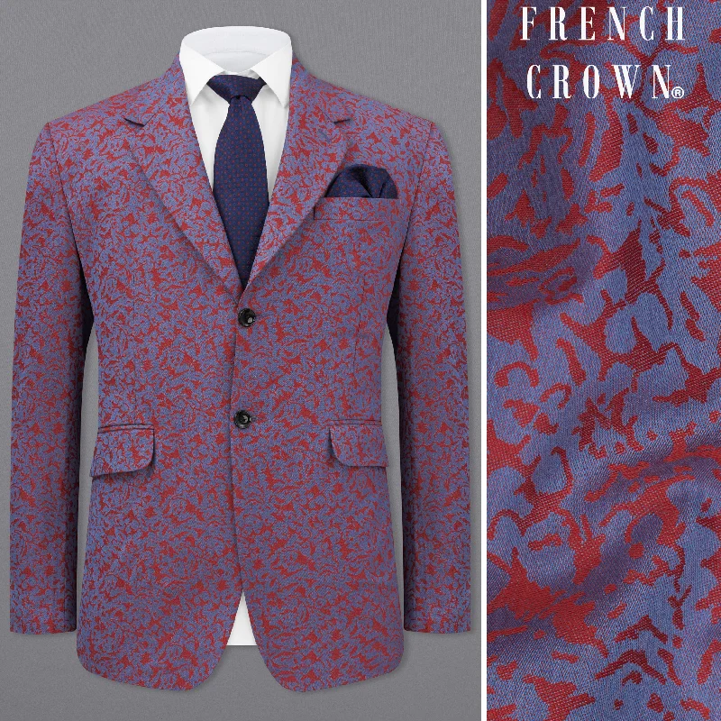 Waikawa Blue with Sanguine Red Jacquard Textured Designer Blazer