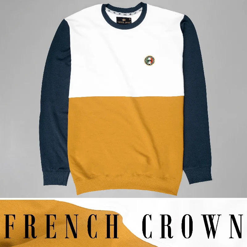 White and Fire Bush Yellow Colourblock Sweatshirt