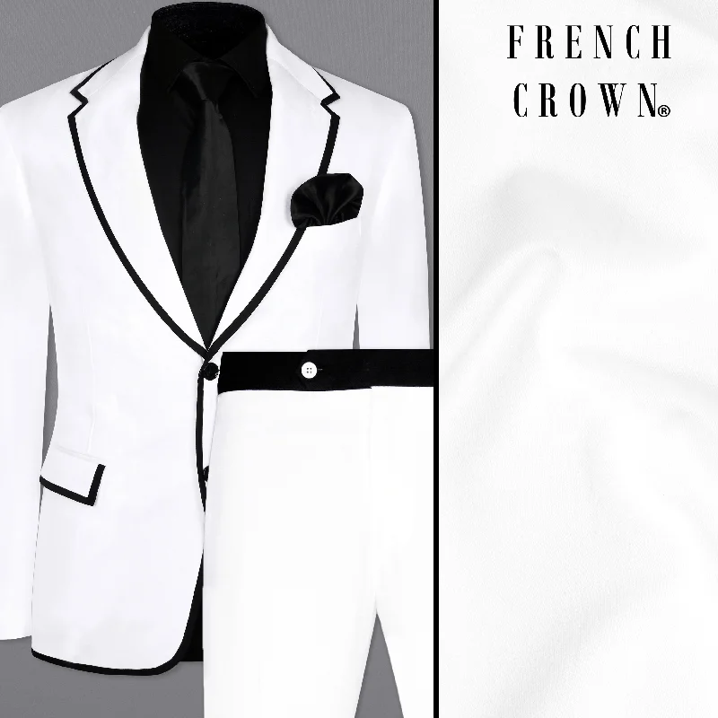 White with Black Border Patterned Premium Cotton suit