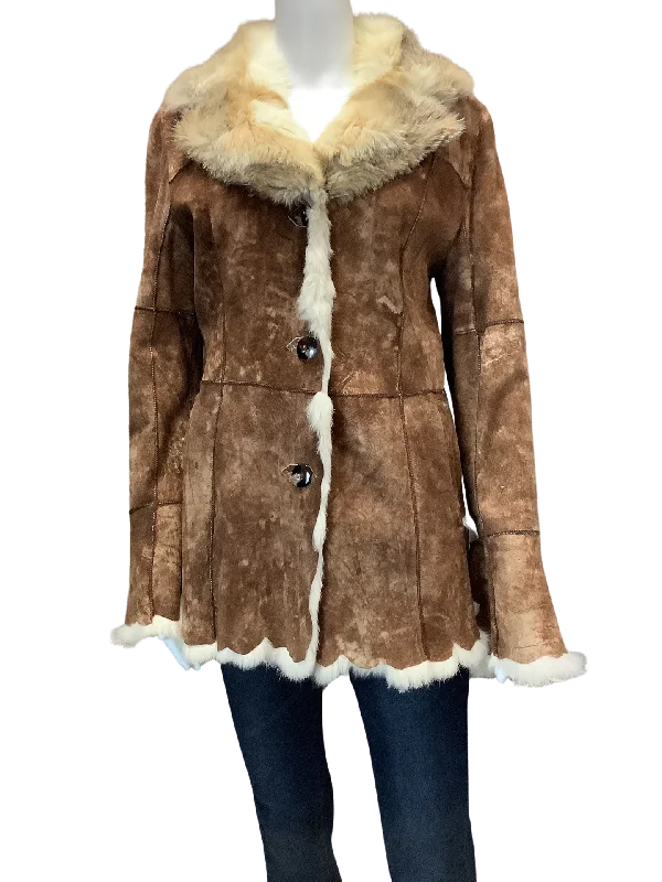 Women's Coat Fur Suede Fox Rabbit Brown Size: M