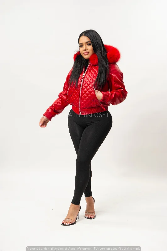 Women's Lucas Jacket With Premium Fox Fur Hood [Red]