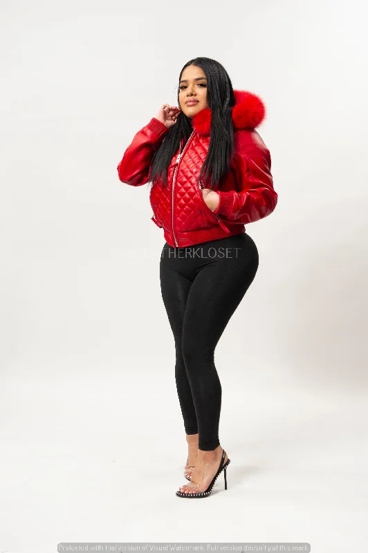 Women's Lucas Jacket With Premium Fox Fur Hood [Red]