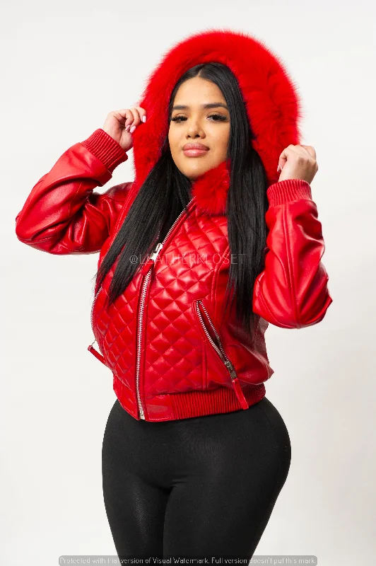 Women's Lucas Jacket With Premium Fox Fur Hood [Red]