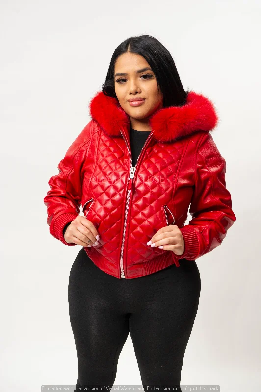 Women's Lucas Jacket With Premium Fox Fur Hood [Red]