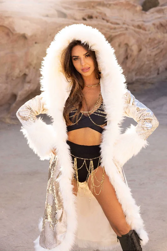 Women's Sequin Temptress Coat in ""Ivory Gold""