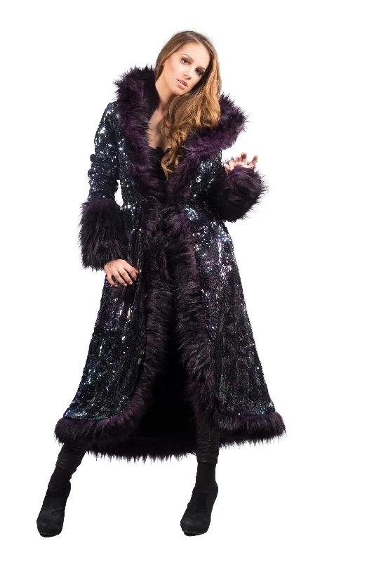 Women's Sequin Temptress Coat in ""Purple Peacock""