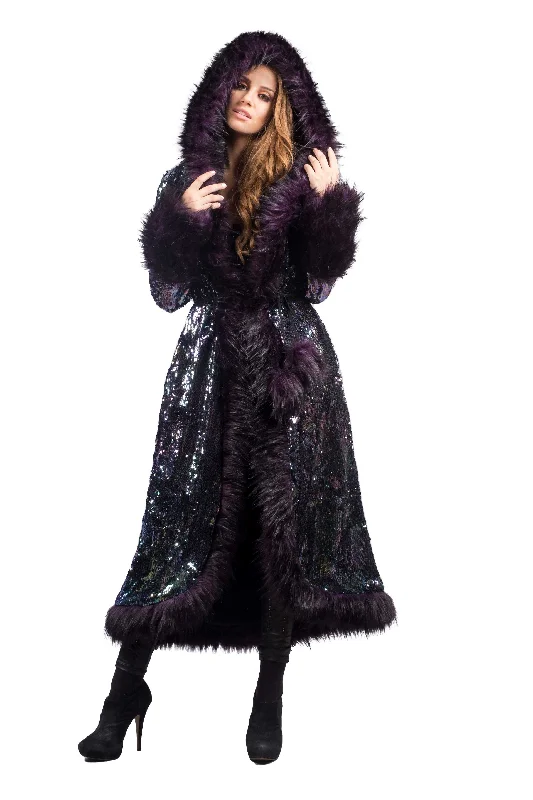 Women's Sequin Temptress Coat in ""Purple Peacock""