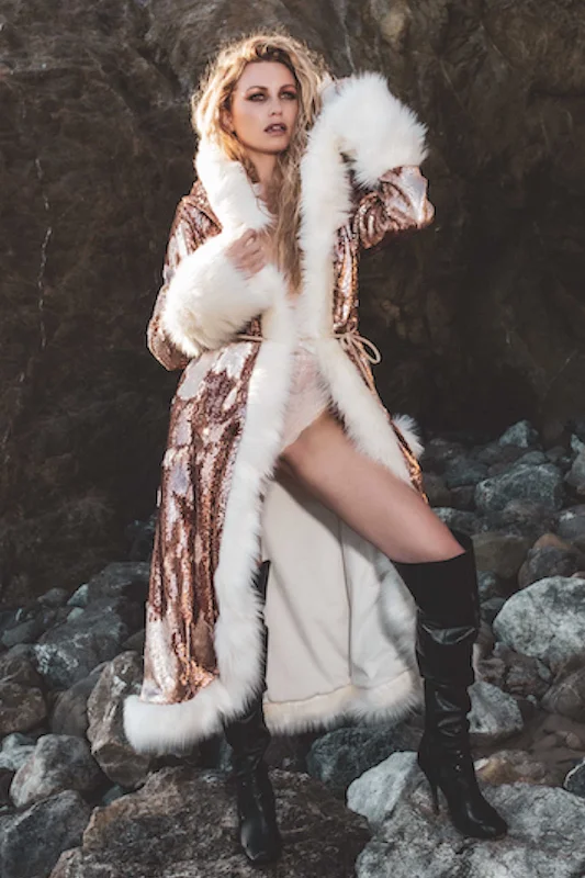 Women's Sequin Temptress Coat in ""Rose Gold""