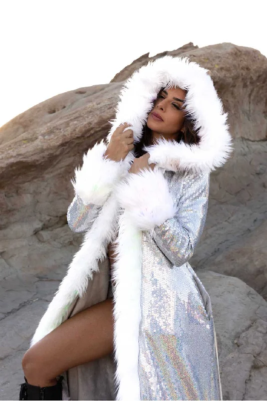 Women's Sequin Temptress Coat in ""White Silver""