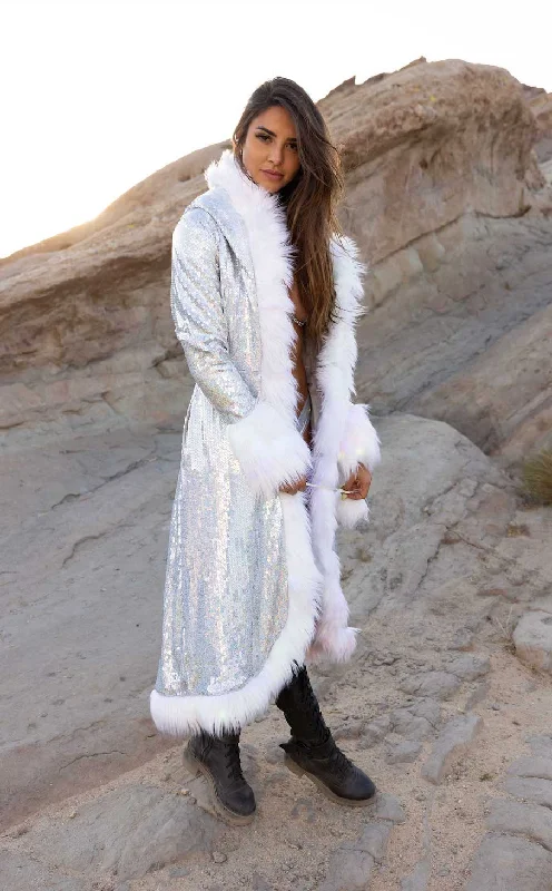 Women's Sequin Temptress Coat in ""White Silver""