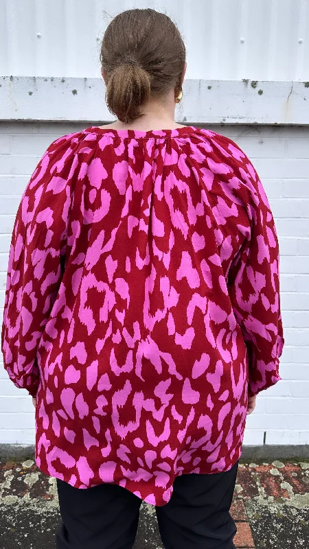 Zoe Blouse - Red & Pink