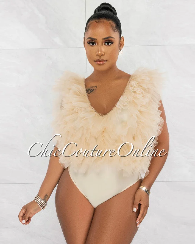 Zonya Nude Ruffle Tulle Bodysuit