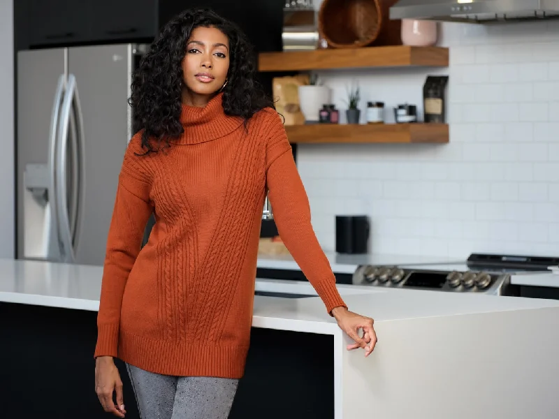 Caramel High Neck Self Designed Sweater