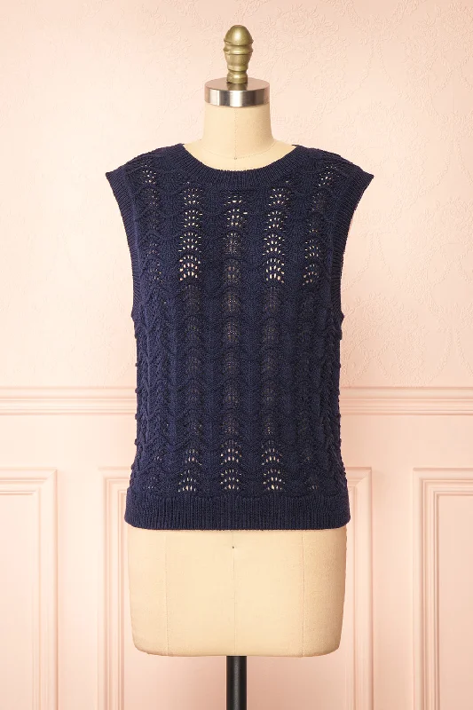 Harim Navy | Openwork Knit Sweater Vest