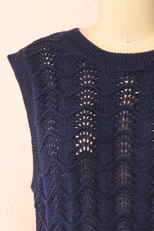 Harim Navy | Openwork Knit Sweater Vest